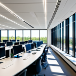 Modern Office with Dynamic Glazing**

"A bright and airy modern office space featuring large windows with dynamic glazing, adjusting to the sunlight. Fully clothed professionals are working at their desks in a comfortable environment. The AI-powered system optimizes daylighting to enhance productivity. Safe for work, appropriate content, fully clothed, perfect anatomy, natural proportions, professional office setting, high quality, family-friendly."

**