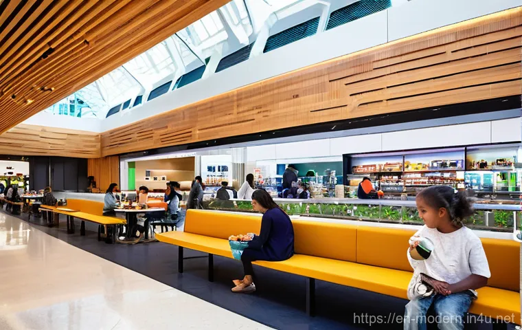 현대건축물 공항 건축 설계 - **Futuristic Biometric Checkpoint:**
    "A dynamic, clean, and futuristic airport security checkpoi...