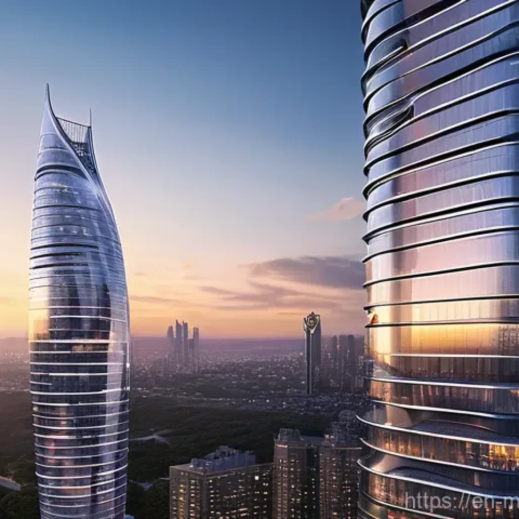 현대건축물 AI 기반 건축 설계 - **AI-Generated Futuristic Skyscraper at Dusk:** A breathtaking, cutting-edge skyscraper dominating a...