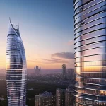 현대건축물 AI 기반 건축 설계 - **AI-Generated Futuristic Skyscraper at Dusk:** A breathtaking, cutting-edge skyscraper dominating a...