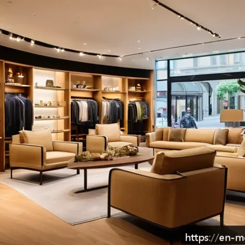 현대건축물 상업 공간 건축 - A modern boutique retail store interior featuring a multi-sensory design: warm vanilla scent subtly ...